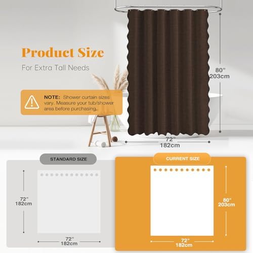 BTTN 72x80 Boho Scalloped Linen Textured Cloth Shower Curtain Set, Brown
