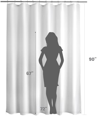 Titanker Extra Long Shower Curtain Liner Fabric, 72x90 Inches, White Shower Liner Washable with 2 Magnets, Waterproof Bathroom Long Shower Liner Polyester Soft Lightweight, White