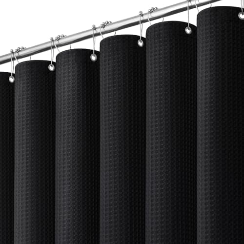 Dynamene Extra Long Waffle Shower Curtain 256 GSM Fabric 72x96 Black
