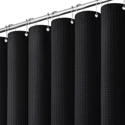 Dynamene Extra Long Waffle Shower Curtain 256 GSM Fabric 72x96 Black