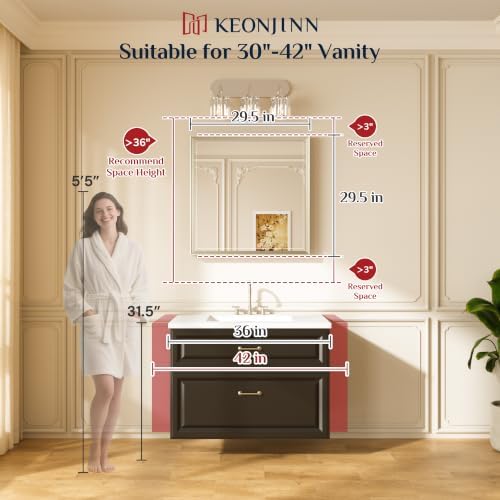 Keonjinn 30"x30" Square Brushed Nickel Bathroom Mirrors, HD Tempered Glass