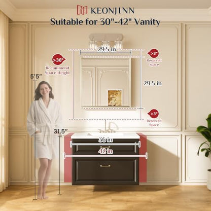 Keonjinn 30"x30" Square Brushed Nickel Bathroom Mirrors, HD Tempered Glass
