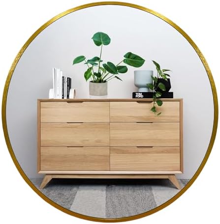 Oruii Round Mirror, 22 inch Glold Circle Mirror, Bruhsed Gold Metal Frame