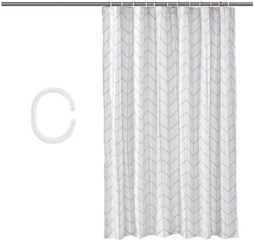Amazon Basics Bathroom Shower Curtain, Water Resistant Fabric with Weighted Hem, Rust Resistant Grommets & Hooks, Machine Washable, 72"x72", Natural Herringbone