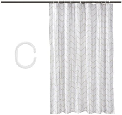 Amazon Basics Bathroom Shower Curtain, Water Resistant Fabric with Weighted Hem, Rust Resistant Grommets & Hooks, Machine Washable, 72"x72", Natural Herringbone