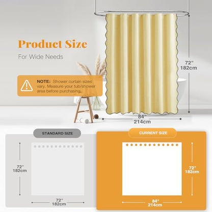 BTTN Boho Scalloped Linen Textured Cloth Shower Curtain Set, 72x84, Yellow