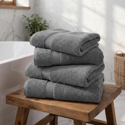 Superior Egyptian Cotton Plush & Absorbent, Bath Towel Set of 4, Charcoal