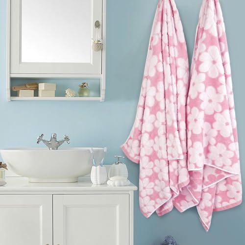 Pink Bath Towels Set of 2, Super Absorbent & Decorative 27.5x55 Inches