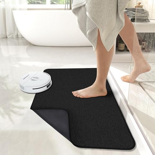 Bath Mat,Ultra Thin Bathroom Rugs,Rubber Bath Mats for Bathroom,No Slip Bath Rugs,Quick Dry,Machine Washable,Low Pile,Absorbent,Shower Outside,Sink,Home Decor Accessories.Black,1'8"x2'8"(20x32inch)
