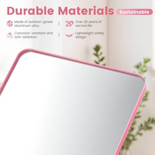 18" x 24" Aluminum Frame Pink Bathroom Mirrors for Over Sink