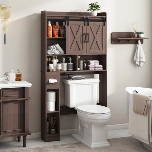 Vabches Over The Toilet Storage Cabinet with Sliding Doors, Espresso