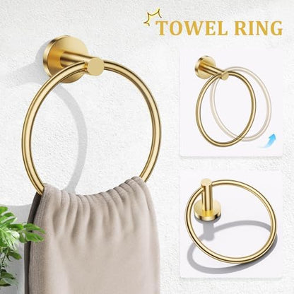 TURS Brushed Gold 5-Piece Bathroom Hardware Set Towel Bar Set SUS304 Stainless Steel Towel Racks for Bathroom Wall Mounted, 23.6-Inch