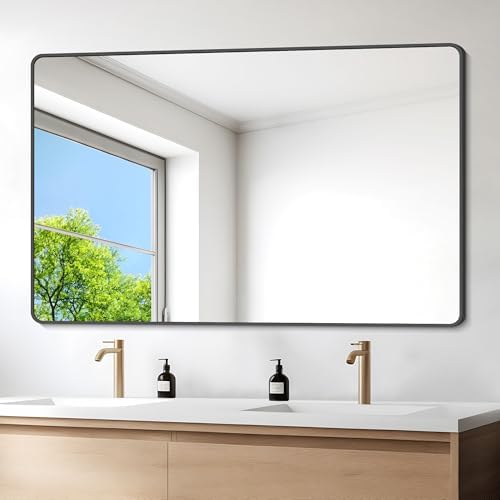 DESBING 36" x 55"Bathroom Mirror, Matte Black Wall Mirror with Metal Frame, Decorative Rectangular Vanity Mirror for Bedroom Bathroom Living Room Entryway (Horizontal/Vertical)