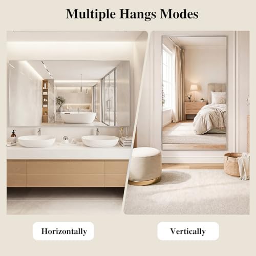 Koonmi Silver Rectangle Wall Mirror, 30x36 Inch Bathroom Mirror, Aluminum Frame Vanity Mirror for Entryway, Living Room, Bedroom Bathroom, Hangs Horizontally or Vertically