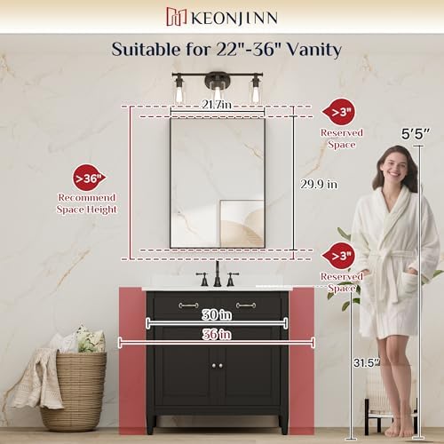 Keonjinn 22x30 Inch Nickel Bathroom Mirror for Over Sink, Wall Mounted