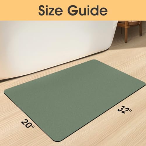 ACCUMTEK Non Slip Bath Mat, Thin Bathroom Rugs Fit Under Door, Quick Dry Bath Mats, Machine Washable Bath Rugs for Bathroom, Bathtub & Kitchen, Dark Green/Upgraded Solid/32 x20