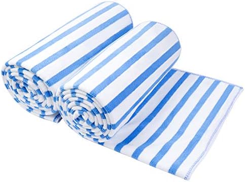 JML Microfiber Beach Towels, 2 Pack, 30" x 60", Cabana Stripe Blue