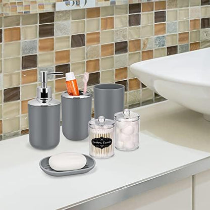IMAVO Bathroom Accessories Set,Grey Bathroom Set,9 Pieces Bathroom Accessory Set,Tray,Qtip Holders,Toilet Brush,Trash Can for Bathroom Décor and Home Gifts