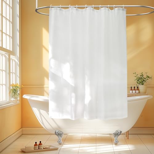 Seenus Waterproof Fabric Small Shower Curtain with 3 Weighted Magnets, 60 x 60 inch White Cloth Shower Liner Washable for Walk in Tub, RV Shower Curtains for Camper