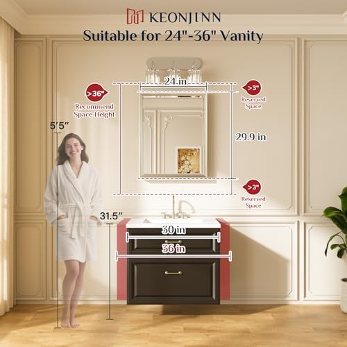 Keonjinn 24" x 30" Black Framed Bathroom Mirrors, Safe HD Tempered Glass