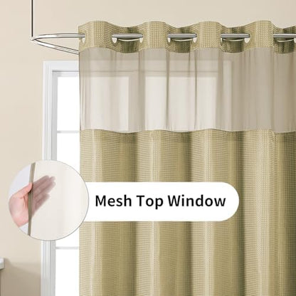 Colorful Star Beige No Hook Waffle Shower Curtain Set, 72" W x 81" L