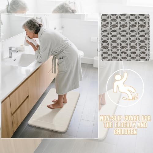 Yimobra Memory Foam Bathroom Mat Set, 24 x 17 & 24 x 20 in, Cream White