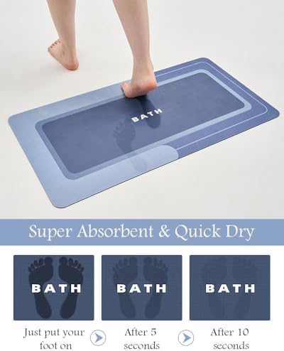 MontVoo Bath Mat-Bath Mat Rug Non Slip Super Absorbent Stain Resistant Quick Dry Thin Bathroom Rug-Bath Mats for Bathroom Floor Bathtub Vanity-Bathmat Bath Rug Easy Care-24"x35",Navy