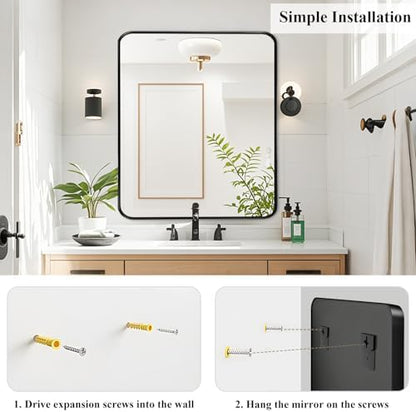 Black Bathroom Vanity Mirror Over Sink 26x28, Wall Mount Rectangle Mirror