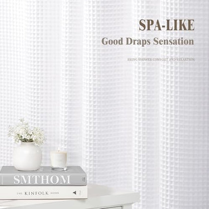Waterproof Waffle Shower Curtain Heavyweight Cotton Fabric White 72Wx72L