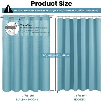 SORTTO No Hook Waffle Shower Curtain with Snap in Liner Set, 71x74, Cyan