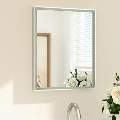 TETOTE Brushed Nickel Mirror 16" x 20" Rectangle Beveled Frame Bathroom Vanity Mirror for Over Sink Brushed Nickel, Tempered Glass, Stronger Frame, Modern Farmhouse Bathroom, Bedroom, Entryway