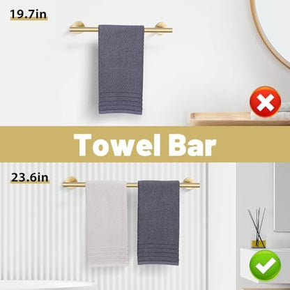 Brushed Gold Towel Bar Set 10 Pieces Bathroom Hardware Accessories Set Towel Rack Set for Bathroom SUS304 Stainless Steel Toilet Paper Holder Wall Mounted, 23.6 Inch