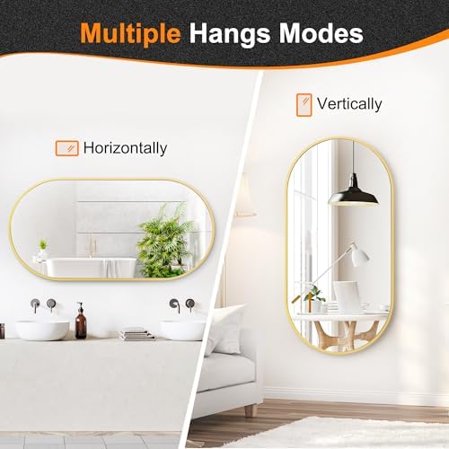 Delma 48x24 Gold Oval Bathroom Mirror for Over Sink, Aluminum Frame