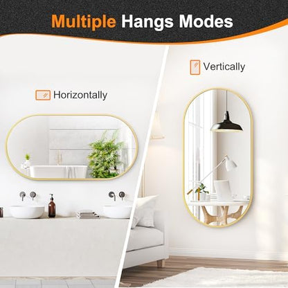Delma 48x24 Gold Oval Bathroom Mirror for Over Sink, Aluminum Frame