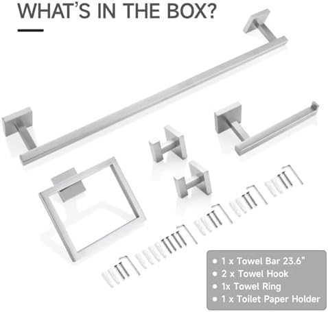 TQKAG 5-Piece Bathroom Hardware Set, Brushed Nickel Classic Wall Mounted