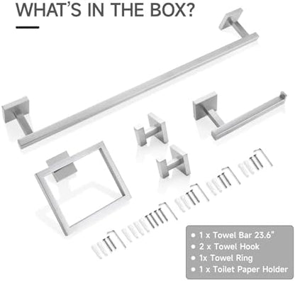 TQKAG 5-Piece Bathroom Hardware Set, Brushed Nickel Classic Wall Mounted