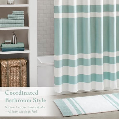 Madison Park Spa Cotton Bath Rug Non-Slip Absorbent Striped, 27 x 45, Aqua