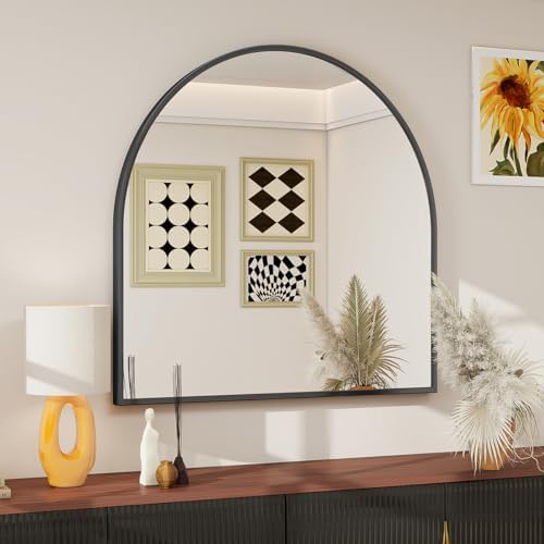 BEAUTYPEAK 31"x32" Arch Bathroom Wall Mirror, Black