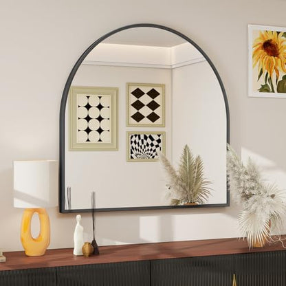 BEAUTYPEAK 31"x32" Arch Bathroom Wall Mirror, Black
