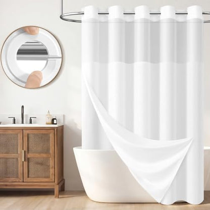 BTTN 72x87 Ringless Linen Textured Shower Curtain with Snap in Liner, White