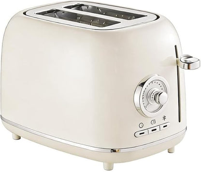 2 Slice Toaster, Retro Stainless Steel Toaster with Wide Slots, 6 Browning Settings & High Lift, Premium Glossy Finish, Removable Crumb Tray, Compact Modern Toast Maker for (Ivory White)