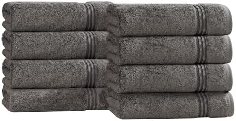 SUPERIOR Egyptian Cotton Hand Towel Set, Small Towels for Home Bathroom, Master, Guest Bath, Decor Essentials, Quick Dry, Absorbent, Kitchen, Spa, Hotel, Resort, Adult, Kids, Set of 8, Charcoal