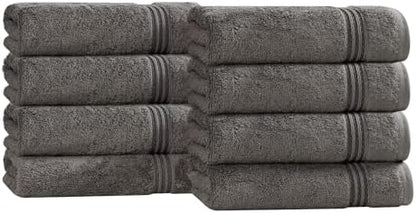 SUPERIOR Egyptian Cotton Hand Towel Set, Small Towels for Home Bathroom, Master, Guest Bath, Decor Essentials, Quick Dry, Absorbent, Kitchen, Spa, Hotel, Resort, Adult, Kids, Set of 8, Charcoal