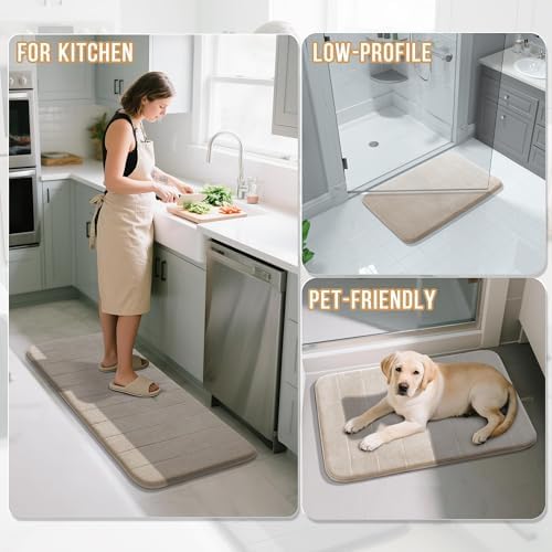 Yimobra Memory Foam Bathroom Mat Set, 31.5 x 20 & 24 x 20 in, Beige