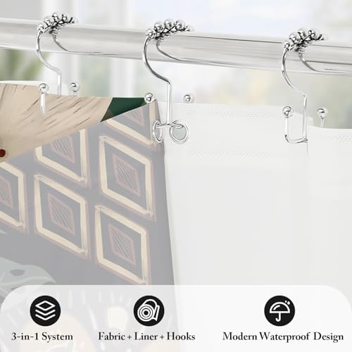 3 in 1 Boho Floral Shower Curtain Set with PEVA Liner & 12 Hooks, 36 x 72
