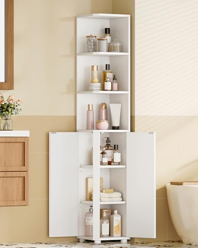 Hzuaneri Corner Cabinet, Tall Bathroom Corner Cabinet with Doors