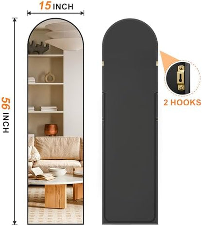 Arched Full Length Mirror, 56"x15" Standing Body Mirror for Wall, Black