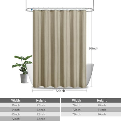 Extra Long Fabric Shower Curtain,No Liner Needed,72"x96",Khaki
