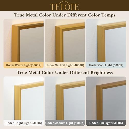 TETOTE Brushed Brass Bathroom Mirror for Over Sink 48" x 36" Large Gold Beveled Framed Rectangular Vanity Mirror for Bathroom, Bedroom, Entryway, Living Room, Tempered Glass, Stronger Frame