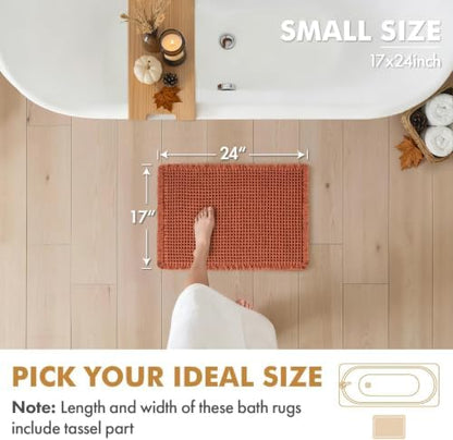 MIULEE Fall Orange Set of 2 Waffle Bathroom Rugs Boho Bath Mat 17x24 Inch